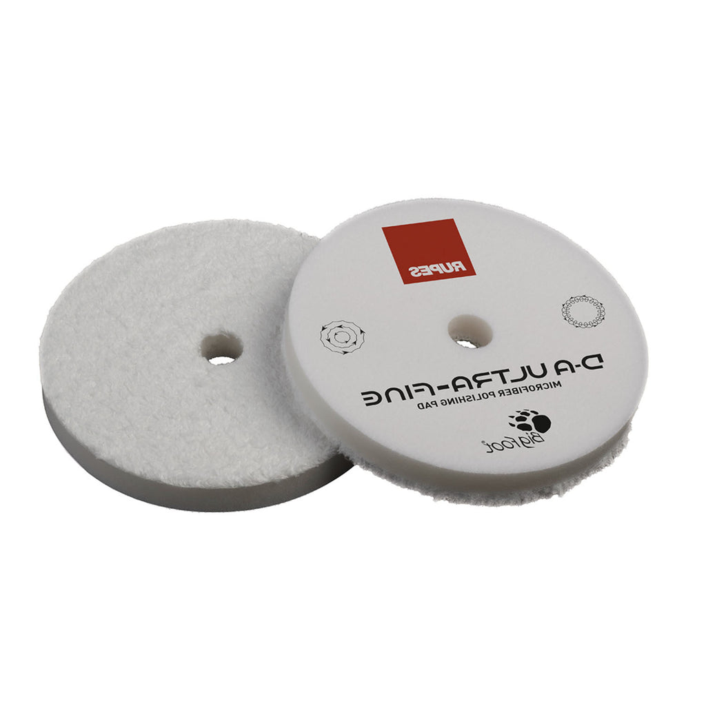 Rupes D-A Ultra-Fine Microfiber Polishing Pad (White) front and back, The Polishing School, California